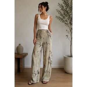 Vintage Armani Collezioni Silk Wide Leg Pants Abstract Print Sage Green Italy M